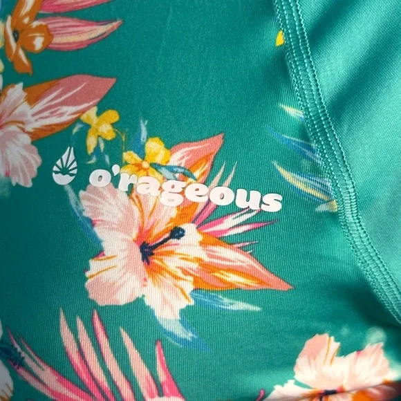 O'rageous Rash Guard Green Floral Long Sleeve Crop Top -‎ Green UPF-50 Women's M - Picture 3 of 4